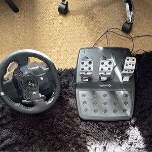 Logitech Black and Silver Racing Wheel with Pedals